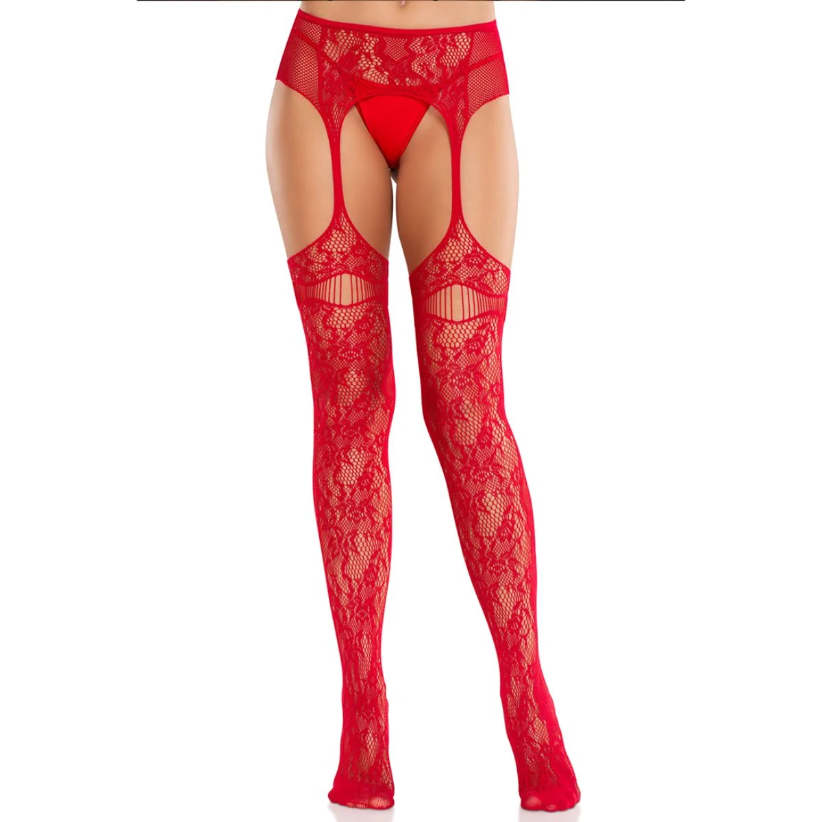Leg Avenue - Net Stockings Garter Belt - Rood